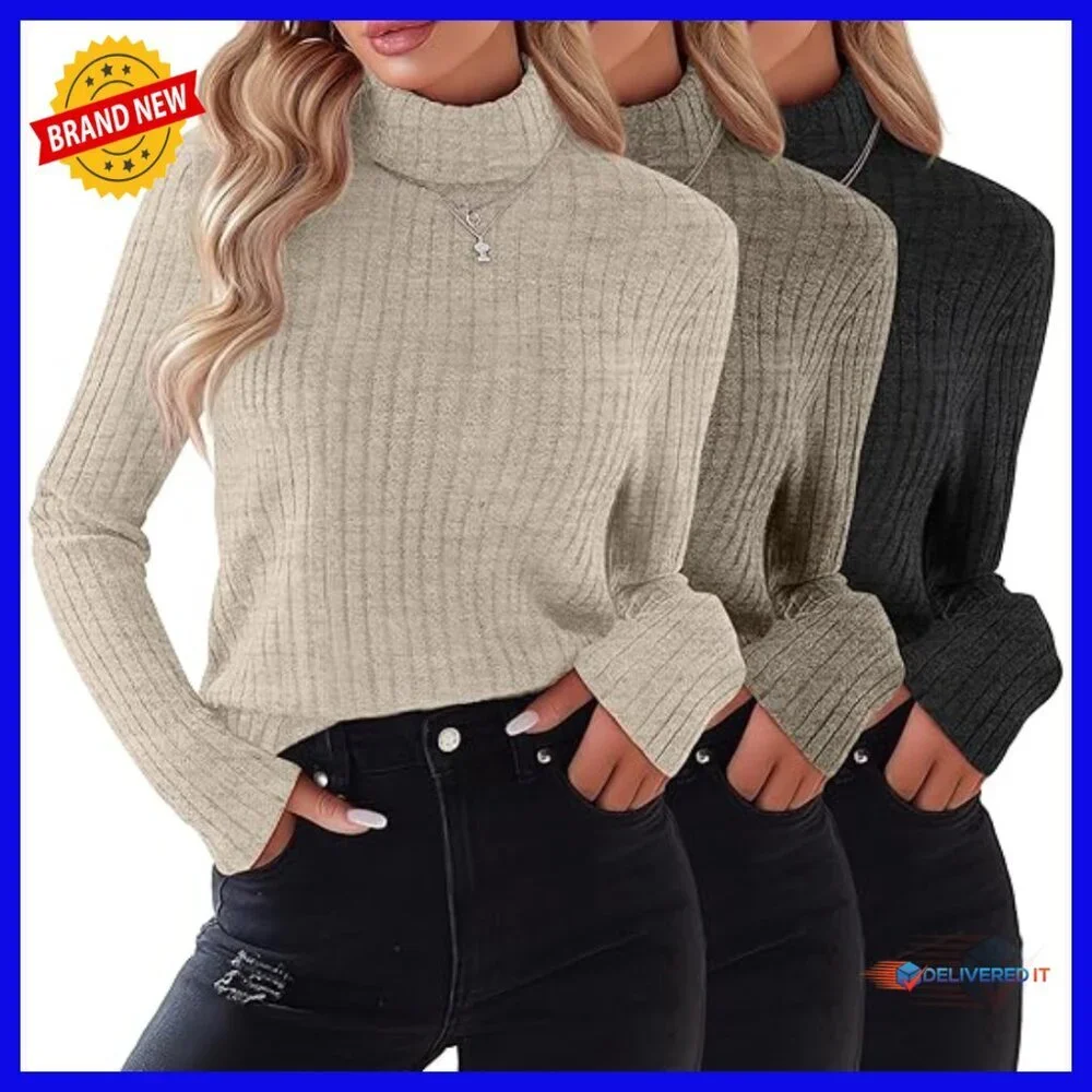 Slim Fit Turtleneck Sweater 3 Pack Lightweight Pullover Long Sleeve Tops